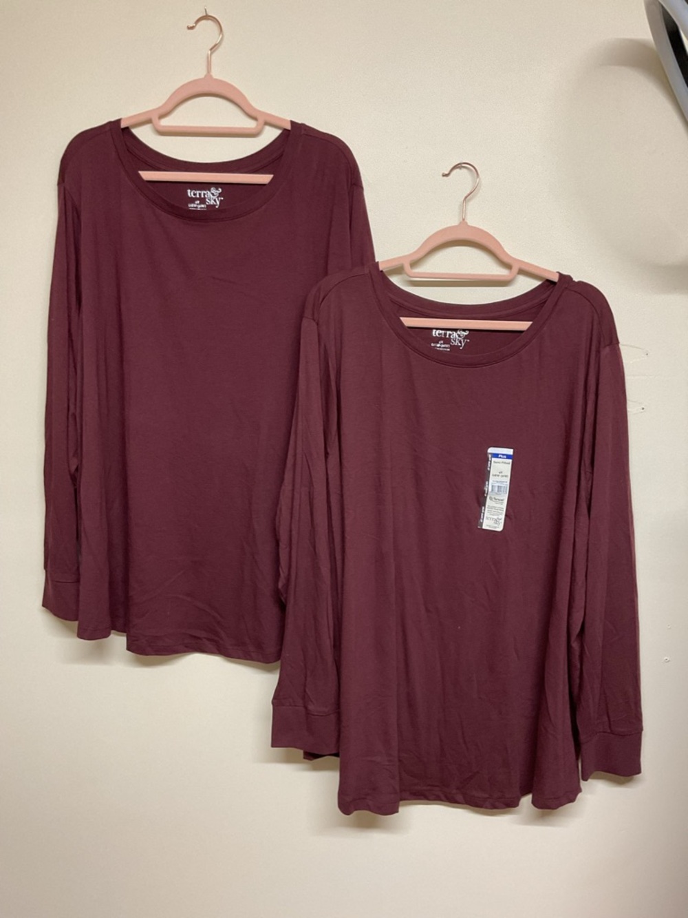 Terra & Sky Crew Neck Long Sleeve Tee - Burgundy Wine